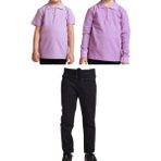 Mavimoure Unisex Çocuk Ribana Bel Keten Okul Pantolonu + Polo Yaka Kısa ve Uzun Kol T-Shirt - Siyah - Lila - 8 Yaş