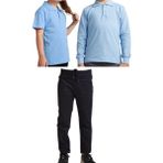 Mavimoure Unisex Çocuk Ribana Bel Keten Okul Pantolonu + Polo Yaka Kısa ve Uzun Kol T-Shirt - Siyah - Mavi - 12 Yaş