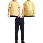 Mavimoure Unisex Çocuk Ribana Bel Keten Okul Pantolonu + Polo Yaka Kısa ve Uzun Kol T-Shirt - Siyah - Sarı - 9 Yaş