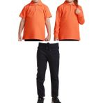 Mavimoure Unisex Çocuk Ribana Bel Keten Okul Pantolonu + Polo Yaka Kısa ve Uzun Kol T-Shirt - Siyah - Turuncu - 11 Yaş