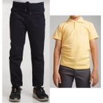 Mavimoure Unisex Çocuk Ribana Bel Keten Siyah Okul Pantolonu + Polo Yaka Kısa Kol T-Shirt - Siyah - Sarı - 9 Yaş