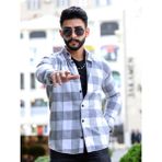 Mavisima Erkek Giyimi Erkek Oduncu Gömlek Beyaz Gri Düğmeli Uzun Kol Trend Slim Fit Ekose Desenli