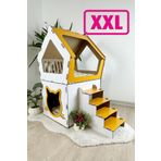 Mavitrend Ahsap Buyuk Kedi Evi Xxl Acik Terasli Model 5 Kg Ustu Kediler Icin Beyaz- Sari Renk