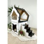 Mavitrend Ahsap Buyuk Kedi Evi Xxl Acik Terasli Model 5 Kg Ustu Kediler Icin Beyaz- Siyah Renk