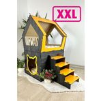 Mavitrend Ahsap Buyuk Kedi Evi Xxl Acik Terasli Model 5 Kg Ustu Kediler Icin Sari- Siyah Renk