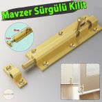 Mavzer Sürgü Kilit Vidalı Metal Kapı Pencere Iç Dış Dolap Kilidi Sürgüsü Emniyet Mandalı Pirinç Renk - Sarı