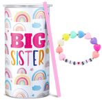 Maxcheck 2 Adet Big Sister Hediye 340 ml Pembe Büyük Kız Kardeş Kupası Paslanmaz Çelik Kupa Vakum Yalıtımlı Bardak Sızdırmaz Kapaklı ve Saman Büyük Kız Kardeş Bilezik Büyük Kız Kardeş Duyuru Takı