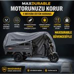MaxDurable Leksas Dali 15000-S 3 Tekerlekli Kasalı Motosiklet Brandası Su Geçirmez 4 Mevsim Boya Dostu Motor Brandası + Taşıma Çantalı 3kks