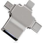 Maxgo 3152 Lightning Type-C - Micro Otg USB Bellek Okuyucu Çevirici Dönüştürücü Adaptör - Gümüş