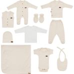 Maxhilda Bebe Erkek - Kız Bebek 10 Parça Hastane Çıkışı Zıbın Seti Natural Pastel Renk (Hediye Paketi Yapılır) - Yenidoğan - Açık Krem