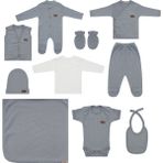 Maxhilda Bebe Erkek - Kız Bebek 10 Parça Hastane Çıkışı Zıbın Seti Natural Pastel Renk (Hediye Paketi Yapılır) - Yenidoğan - Füme