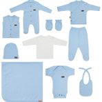 Maxhilda Bebe Erkek - Kız Bebek 10 Parça Hastane Çıkışı Zıbın Seti Natural Pastel Renk (Hediye Paketi Yapılır) - Yenidoğan - Pastel Mavi