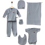 Maxhilda Bebe Erkek - Kız Bebek 7 Parça Hastane Çıkışı Zıbın Seti Natural Pastel Renk (Hediye Paketi Yapılır) - Füme - Yenidoğan