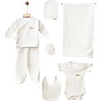 Maxhilda Bebe Erkek - Kız Bebek 7 Parça Hastane Çıkışı Zıbın Seti Natural Pastel Renk (Hediye Paketi Yapılır) - Pastel Beyaz - Yenidoğan