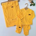 Maxhilda Bebe Erkek - Kız Bebek 7 Parça Hastane Çıkışı Zıbın Seti Natural Pastel Renk (Hediye Paketi Yapılır) - Yenidoğan - Pastel Sarı