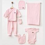 Maxhilda Bebe Erkek - Kız Bebek 7 Parça Hastane Çıkışı Zıbın Seti Natural Pastel Renk (Hediye Paketi Yapılır) - Yenidoğan - Şeker Pembe
