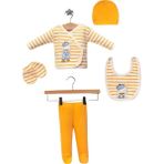 Maxhilda Bebe Ördek Süzene Nakışlı Hardal Sarısı Lüx Unisex Yeni Doğan Hastane Çıkış 5'li Zıbın Seti - Kutulu Hediyelik Set (Hediye Paketi Yapılır) - Yenidoğan