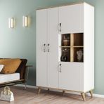 Maxi 4 Kapaklı Askılıklı Raflı Çok Amaçlı Dolap Beyaz-Çam - Grd01