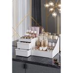 Maxi Home Elegance Makyaj Organizer Beyaz Çekmeceli Kozmetik Düzenleyici Masaüstü Parfüm Ve Takı Organizer Beyaz