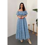 Maxi modena Bebe Mavi Omzu Lastikli Brode Elbise