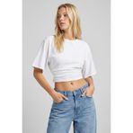 MAXIMILLIAN Kadın Beyaz Beli Saran Basic Geniş Kollu Crop Bluz
