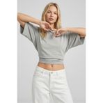 MAXIMILLIAN Kadın Gri Beli Saran Basic Geniş Kollu Crop Bluz