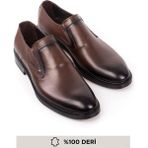 Maximoda Hakiki Deri Erkek Klasik Bağcıksız Ayakkabı Kauçuk Taban ile Şık ve Rahat Kullanım - Kahve