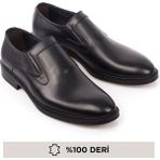 Maximoda Hakiki Deri Klasik Bağcıksız Erkek Ayakkabı Kauçuk Taban ile Şık ve Rahat Kullanım - Siyah