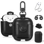 Maxjoy Uyumlu Airpods Kılıfı, Deri Airpods Kılıfı 5'i 1 arada Koruyucu Kılıf Anahtarlık/Kulak Kancaları/Airpods Kayışı/Saat Kordonu Tutucu/Earpods Kılıfı Apple Airpods 2 1 Şarj Kılıfı, Siyah