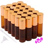 maxmau Uçucu Yağlar için Amber Rulo Şişeler - 24 Paket 5 ml Doldurulabilir Cam Şişeler Paslanmaz Bilyeli
