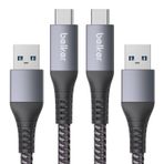 Maxonar 2 adet USB C hızlı şarj kablosu 10 Gbit/s veri USB A Android araç kablosu QC3.0 3.1A hızlı şarj cihazı veri aktarımı USB3.2 Gen2 Samsung Note20 Galaxy S23/22 Z Flip 5 Pixel 8 Pro PS5 2M gri