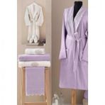 Maxstyle Bamboo Bornoz Aile Banyo Seti Mürdüm/Krem Ela