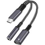 Maxup Xiaomi - Samsung Uyumlu Type-C 3.5mm Kulaklık Çevirici Şarj Dönüştürücü Örgü Kablo - Siyah