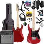 Maxword DE-150RD-50AMP Maple Klavye HH Yüksek Kaliteli 50 W Amfili Elektro Gitar Seti - Kırmızı