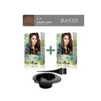 Maxx Deluxe 2'Li Natural Beauty Amonyaksız Saç Boyası 7.7 Karamel Kahve, Boya Tası, Fırça Hediye!