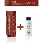 Maxx Deluxe Tüp Boya 100 ml - 30 V Oksidan 60 ml - 7.34 Kumral Dore Bakır