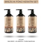 Maxx Selection Cosmetic Brezilya Fönü 3'lü Set Saç Düzleştirici Keratin Bakımı Brezilya Fönü Kokusuz Dumansız Jel Keratin-Saç Kremi+Jel Keratin+Tuzsuz Şampuan - renksiz