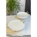 MAY HOME 2'Li Metal Ayaklı Kulplu Porselen Sunumluk & Meze Pasta Kurabiye Servis Tabağı