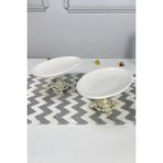 May Home 2'li Porselen Gold Ayaklı Oval Tabak & Sunum Servis Tabağı - Gümüş