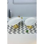 May Home 2'li Porselen Kand Ayaklı Oval Tabak & Sunum Servis Meze Tabağı - Beyaz