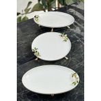 May Home 3 Parça Porselen Servis & Tabak Sunum Ikramlık Sofra Seti Zeytin Serisi - Beyaz