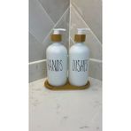 May Home Cam 2’li Beyaz Mutfak Sıvı Sabunluk Seti 500ML+500ML Bambu Tepsili Beyaz