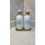may home design Cam 2’li Beyaz Mutfak Sıvı Sabunluk Seti 500ml+500ml Bambu Tepsili Beyaz