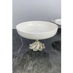 MAY HOME Gümüş Kand Metal Ayaklı Porselen Salata Sunum Kasesi