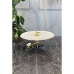 May Home Kuş Detaylı Porselen Sunumluk Dekoratif Ayaklı Tabak & Gold Yaldızlı - Beyaz