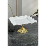 May Home Lüks Ayaklı Porselen Tabak Kare & Sunumluk Ikramlık Ayaklı Tabak Tepsi - Beyaz