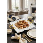 MAY HOME Lüks Gold Porselen Ayaklı Kulplu Tabak Kare & Sunumluk İkramlık Ayaklı Tabak Tepsi
