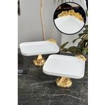 MAY HOME Metal Ayaklı Porselen Tabak Pasta & Kurabiye & Yemek Servis Seti Sunumluk