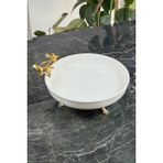 May Home Taban Ayaklı Porselen Servis Sunum Kasesi Kuş Detaylı - Beyaz