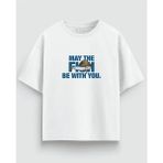 May The Fish Be With You Balıkçı Baskılı Oversize Beyaz Tişört %100 Pamuk